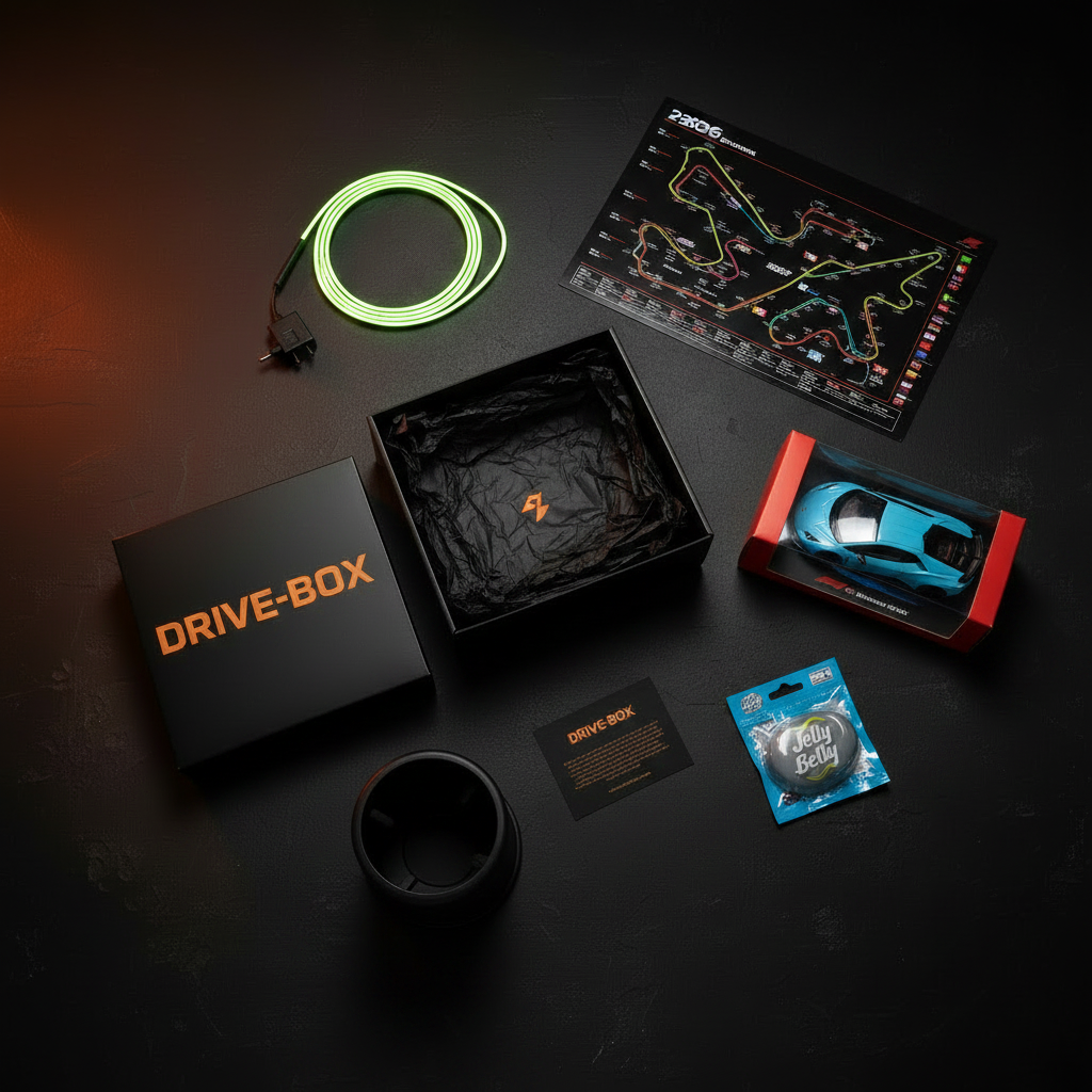 Drive-Box MAY — Lando Season McLaren F1 Theme themed Porsche subscription box contents - official merchandise for car enthusiasts