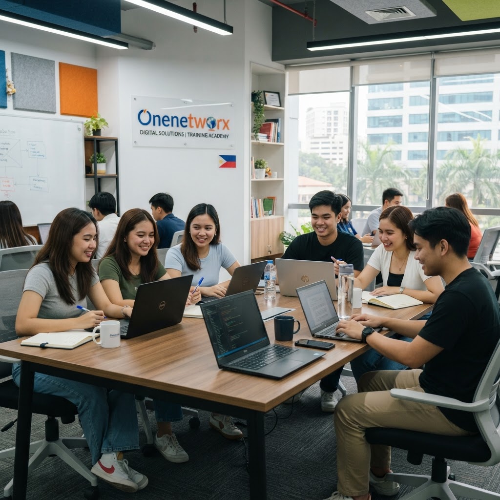 Filipino students in Onenetworx training room