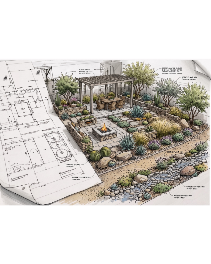Xeriscape landscape design blueprint