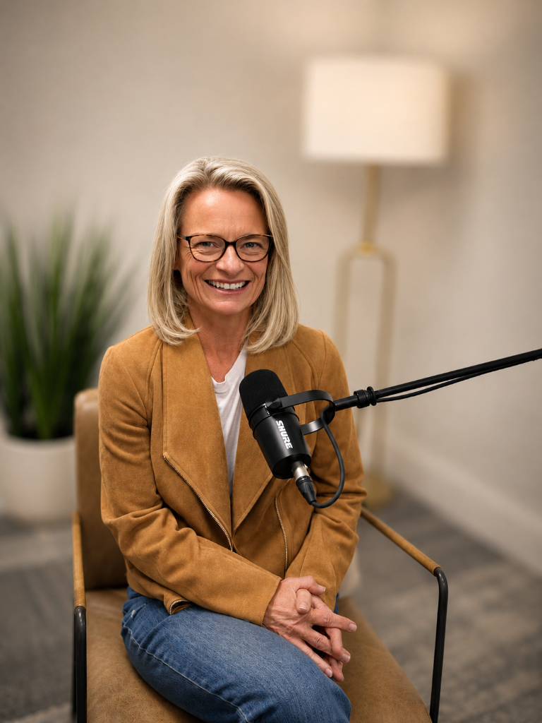 Kathy Kinghorn at the podcast microphone