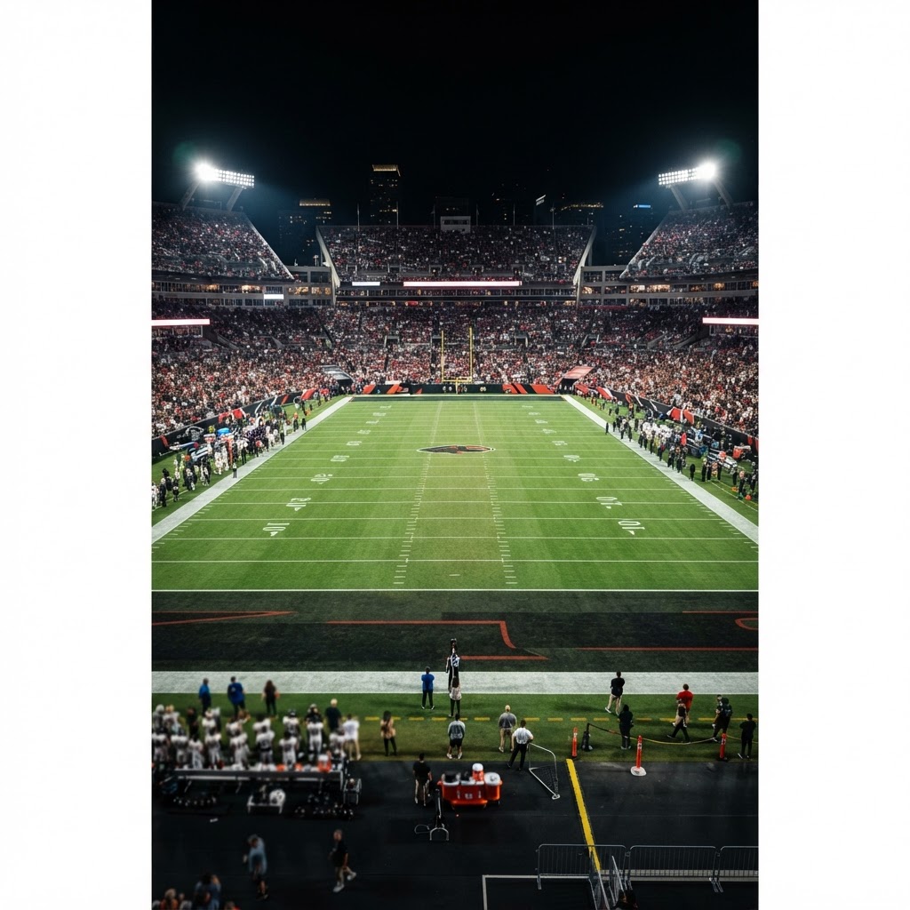 Football field under stadium lights