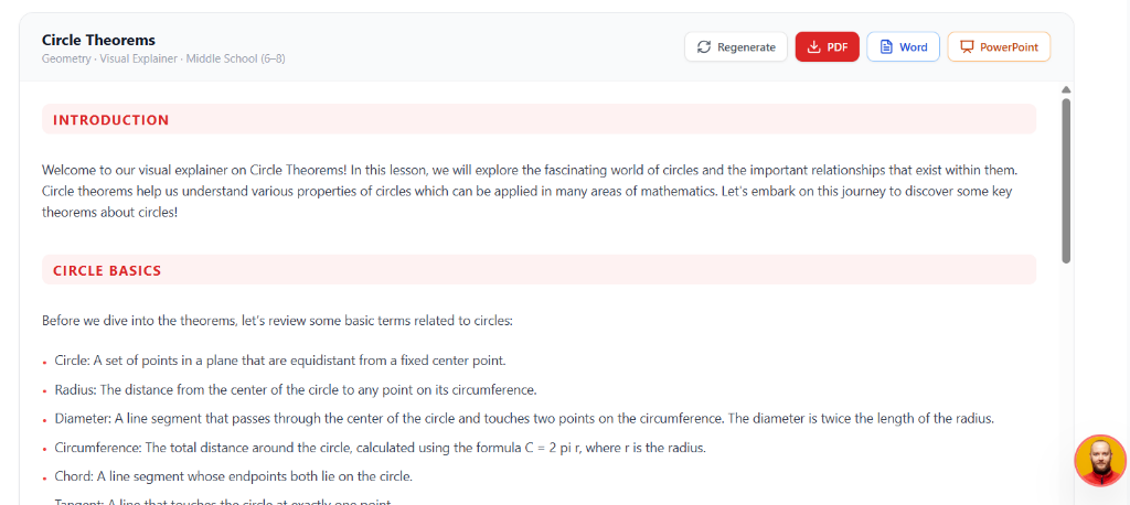 AI Content Generator — structured, pedagogically sound output