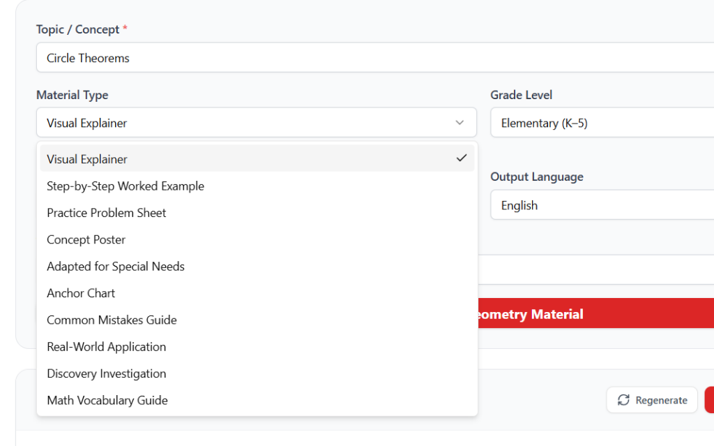 Large Set of Options β 10 material types for any math topic