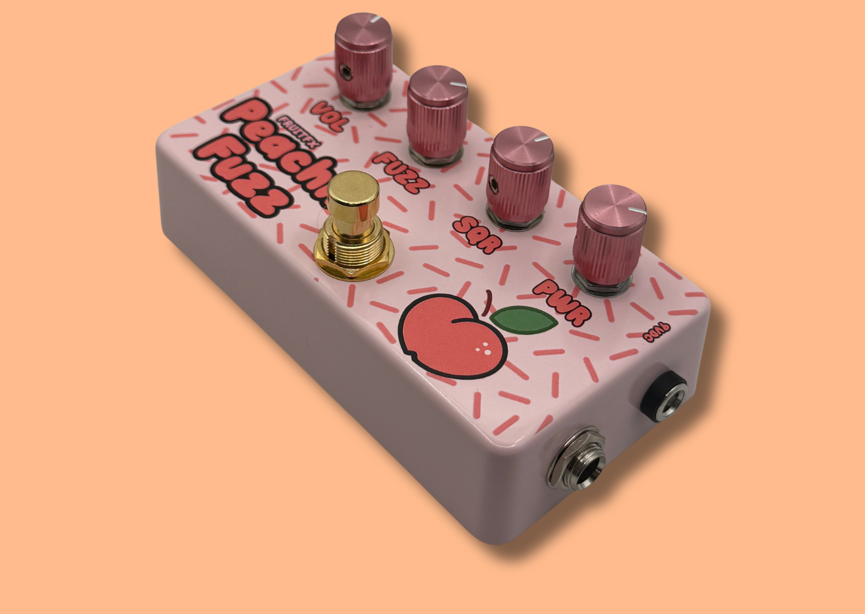 Peachii Fuzz pedal, angled back view