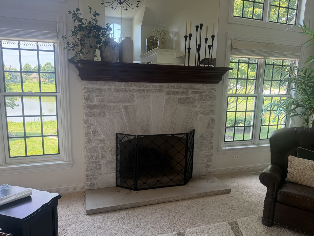 Interior fireplace limewashing project by CLMC