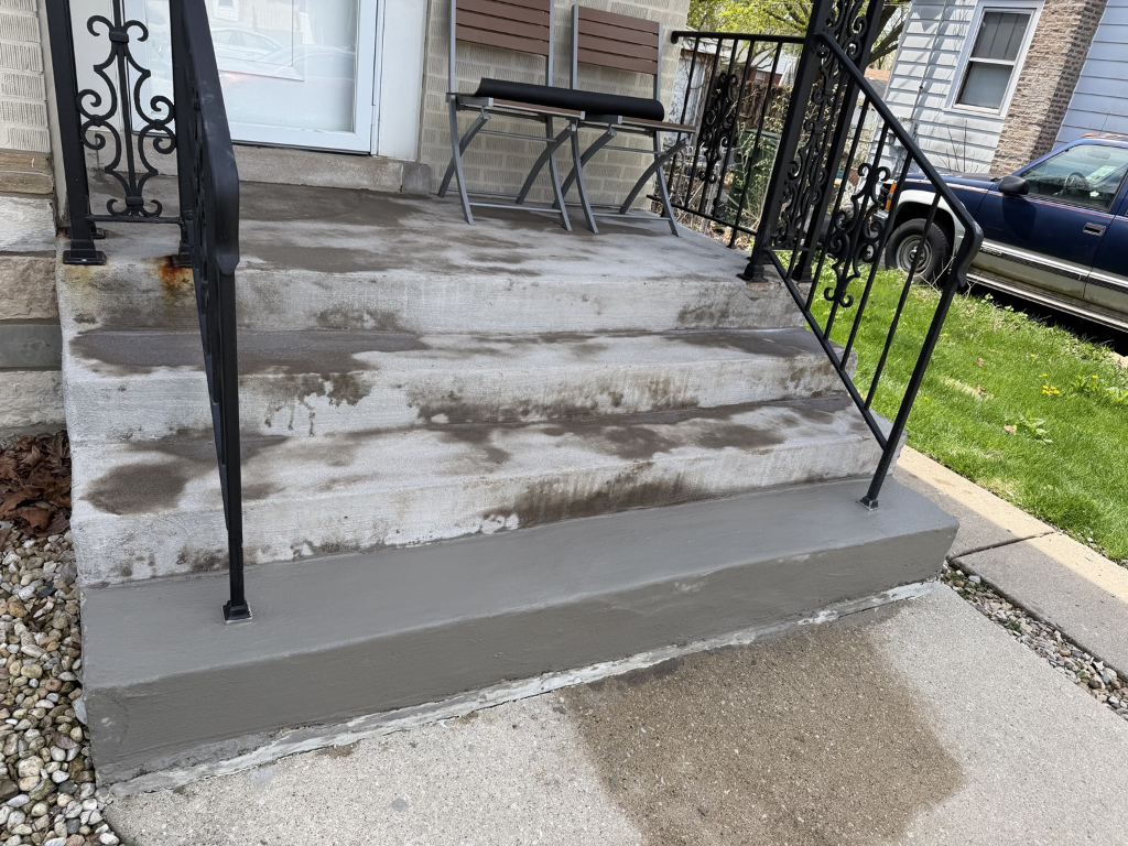 Repaired concrete steps after patching