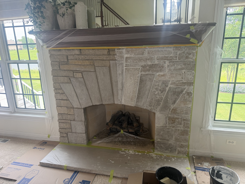 Fireplace protected before limewash application