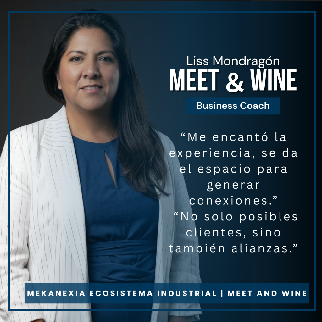 Liss Mondragón, Business Coach, en una tarjeta testimonial oficial de Meet & Wine