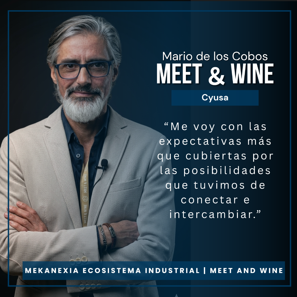 Mario de los Cobos, de Cyusa, en una tarjeta testimonial oficial de Meet & Wine