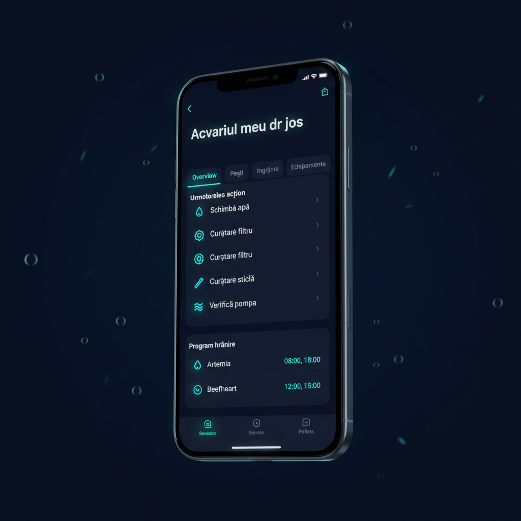 Dashboard Acvariul meu cu sarcini și program de hrănire