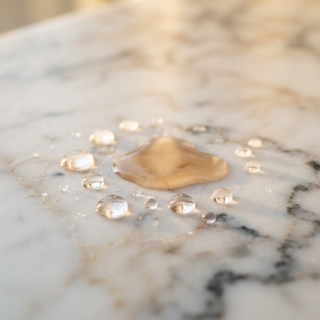 Water and marble surface