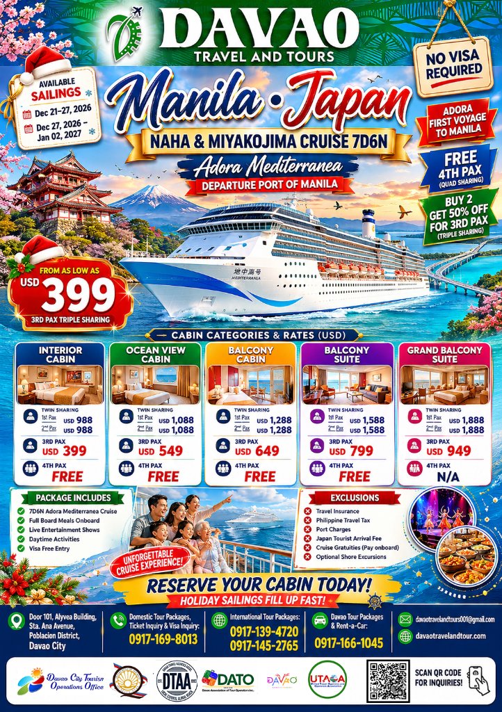 Manila β’ Japan β Naha & Miyakojima Cruise 7D6N (Adora Mediterranea)