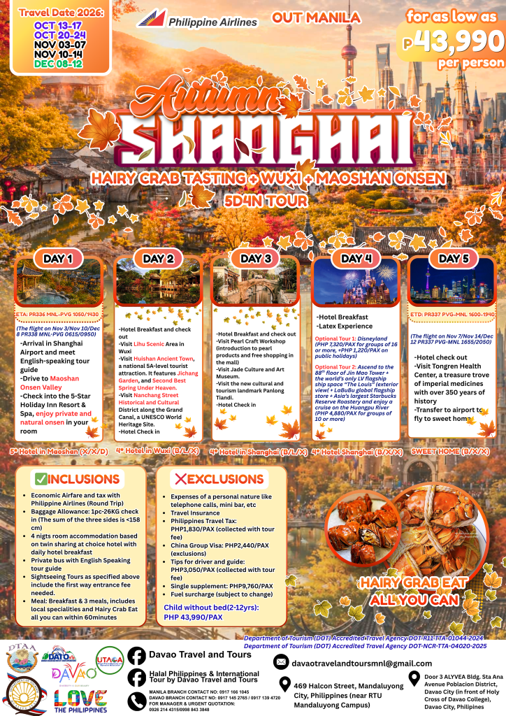 Autumn Shanghai + Wuxi + Maoshan Onsen (5D4N)