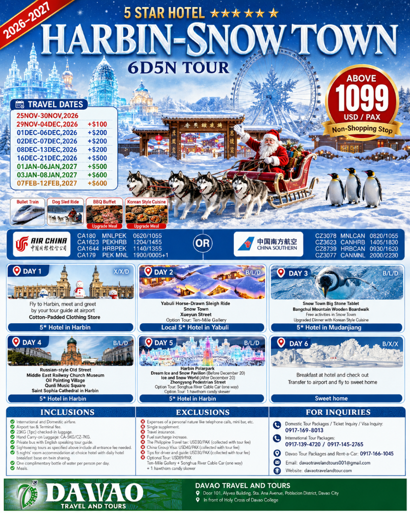 Harbin–Snow Town 6D5N Tour (No Shopping Stop — 5-Star Hotel)