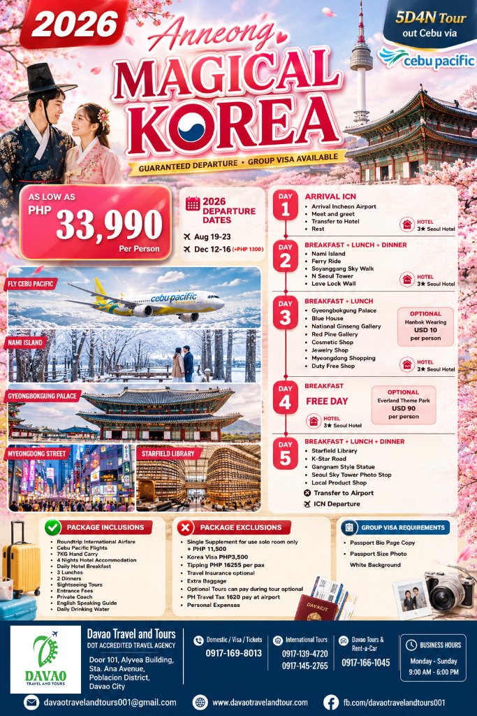 Anneong Magical Korea 5D4N Tour (Out Cebu via Cebu Pacific)