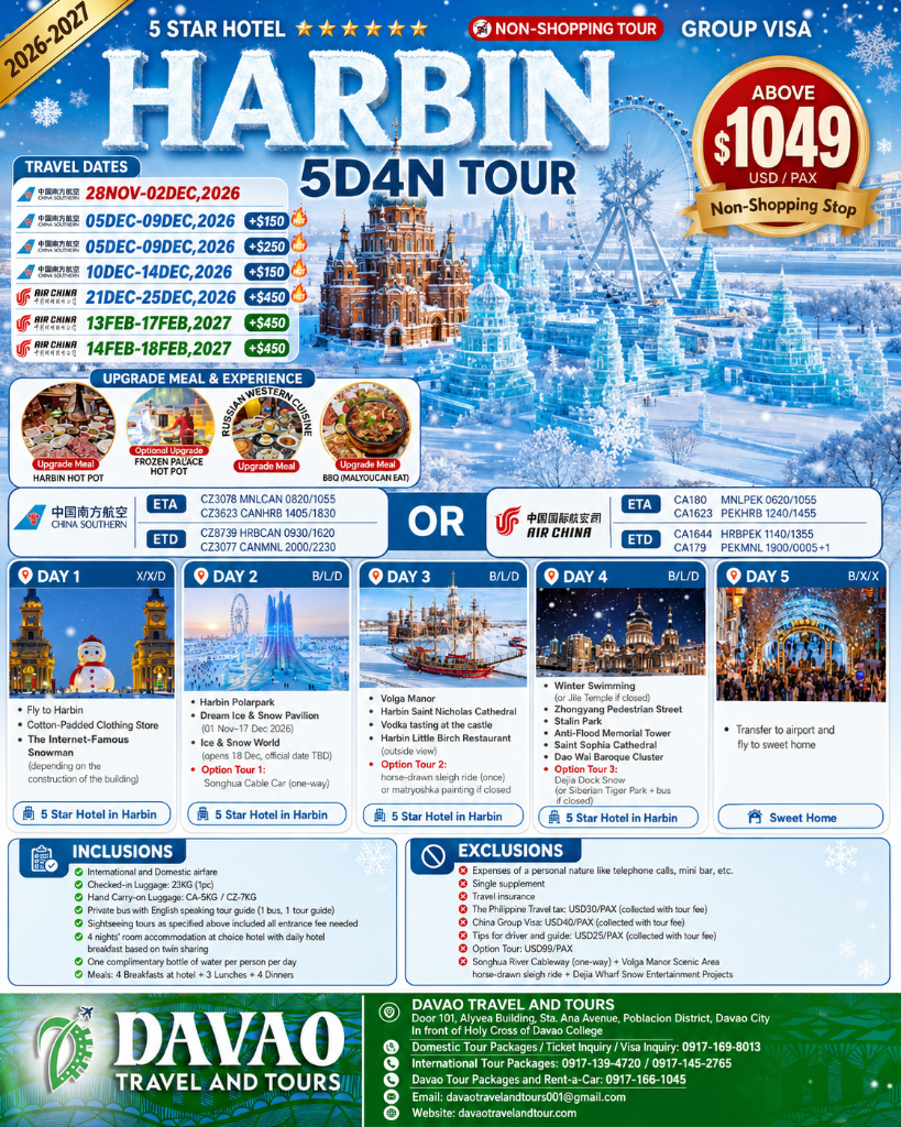 Harbin 5D4N Tour — Non-Shopping | Group Visa | 5-Star Hotel (2026–2027)
