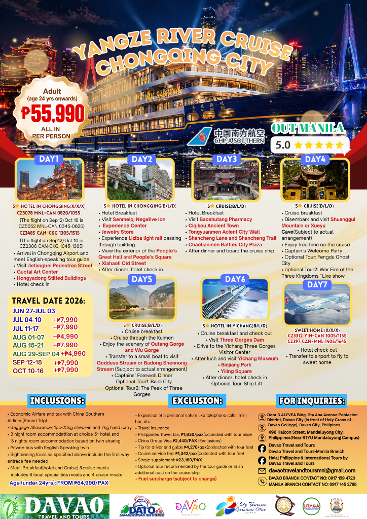 Yangtze River Cruise + Chongqing City (7D6N)