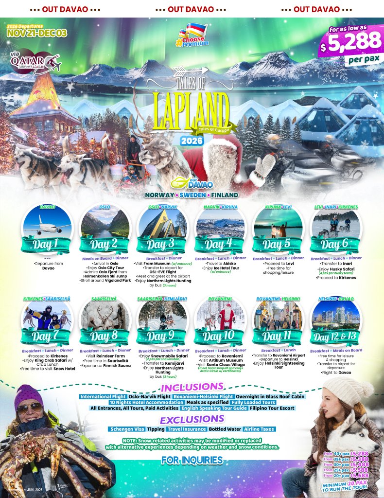 Tales of Lapland 2026 — Norway • Sweden • Finland (Out Davao via Qatar Airways)