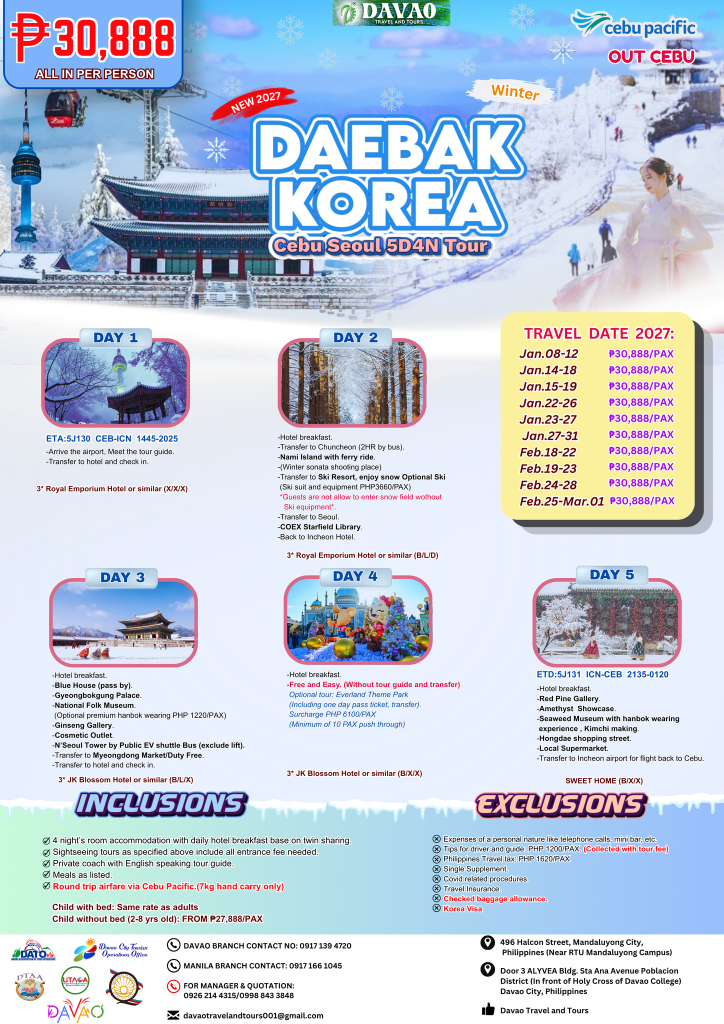 Daebak Korea – Cebu Seoul 5D4N Tour