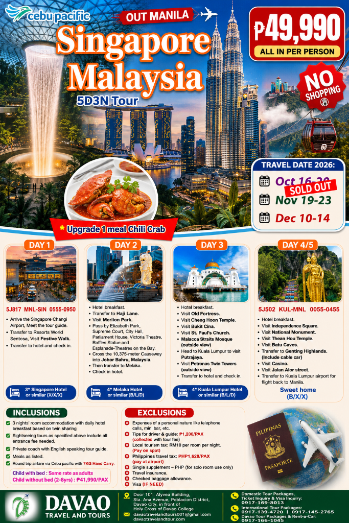 Singapore – Malaysia 5D3N Tour (No Shopping)