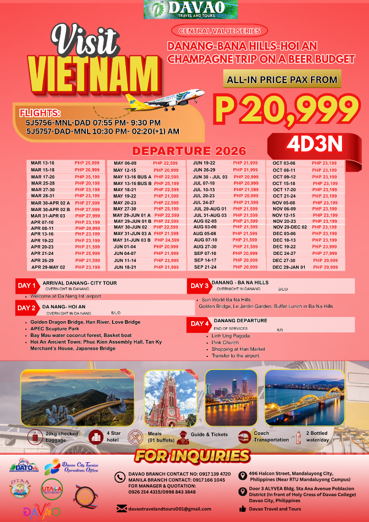 Da Nang – Bana Hills – Hoi An 4D3N (₱20,999 PROMO)