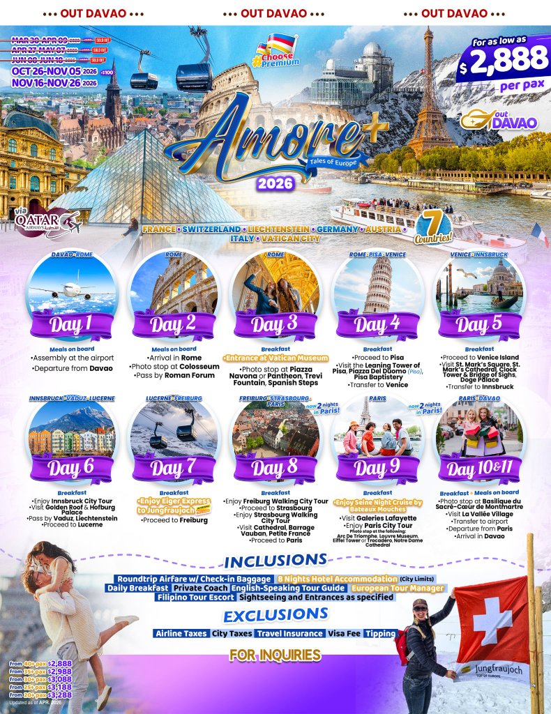 Amore+ Tales of Europe 2026 (Out Davao via Qatar Airways)