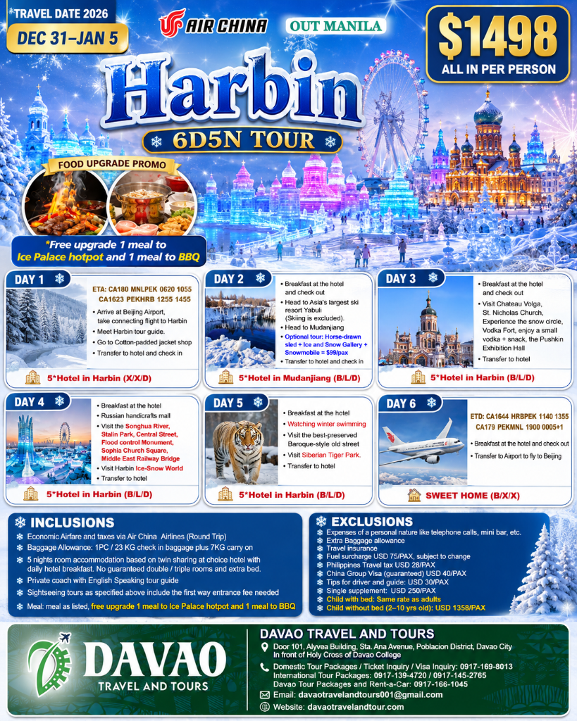 Harbin 6D5N Tour — New Year! Dec 31–Jan 5 (Out Manila via Air China)