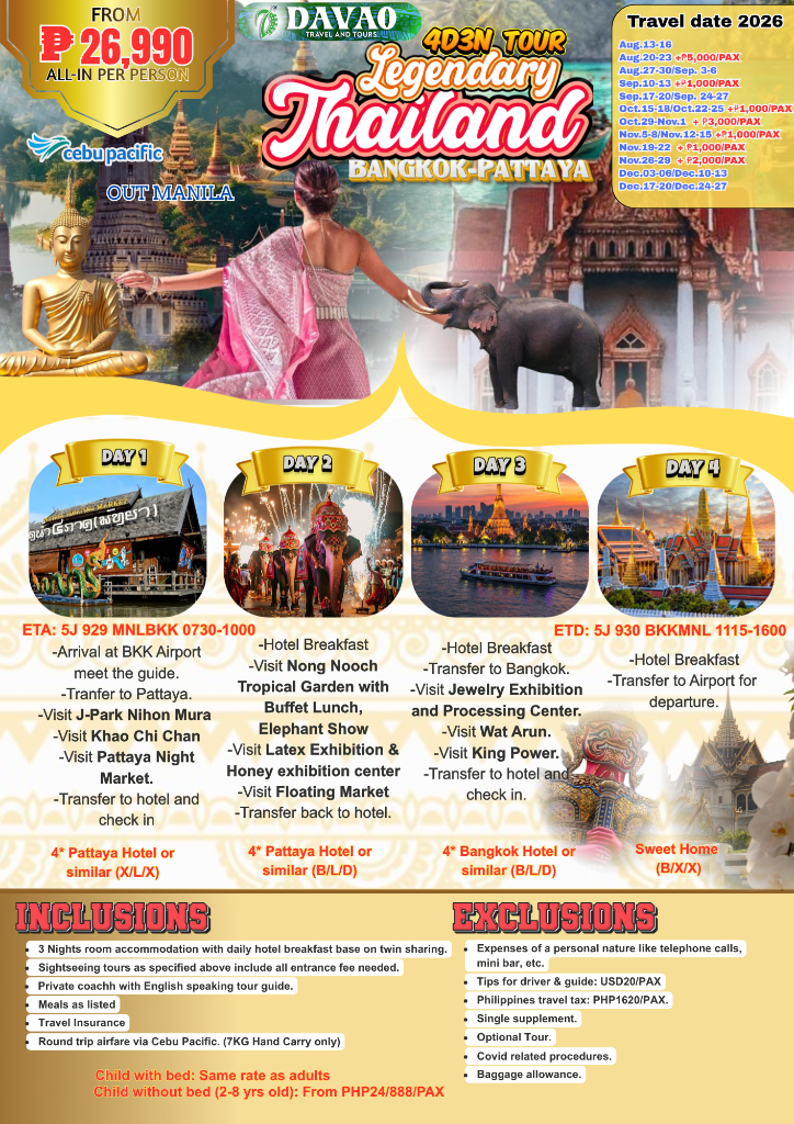 Legendary Thailand Bangkok–Pattaya 4D3N