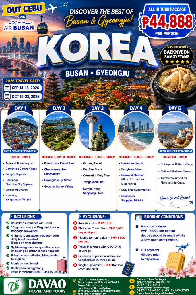 Korea — Discover the Best of Busan & Gyeongju! 5D4N Tour (Out Cebu via Air Busan)