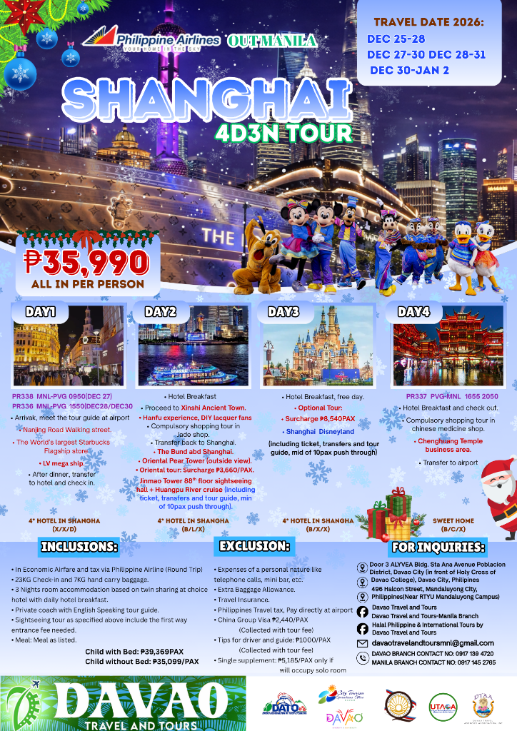 Shanghai 4D3N Tour (Winter / Disneyland)