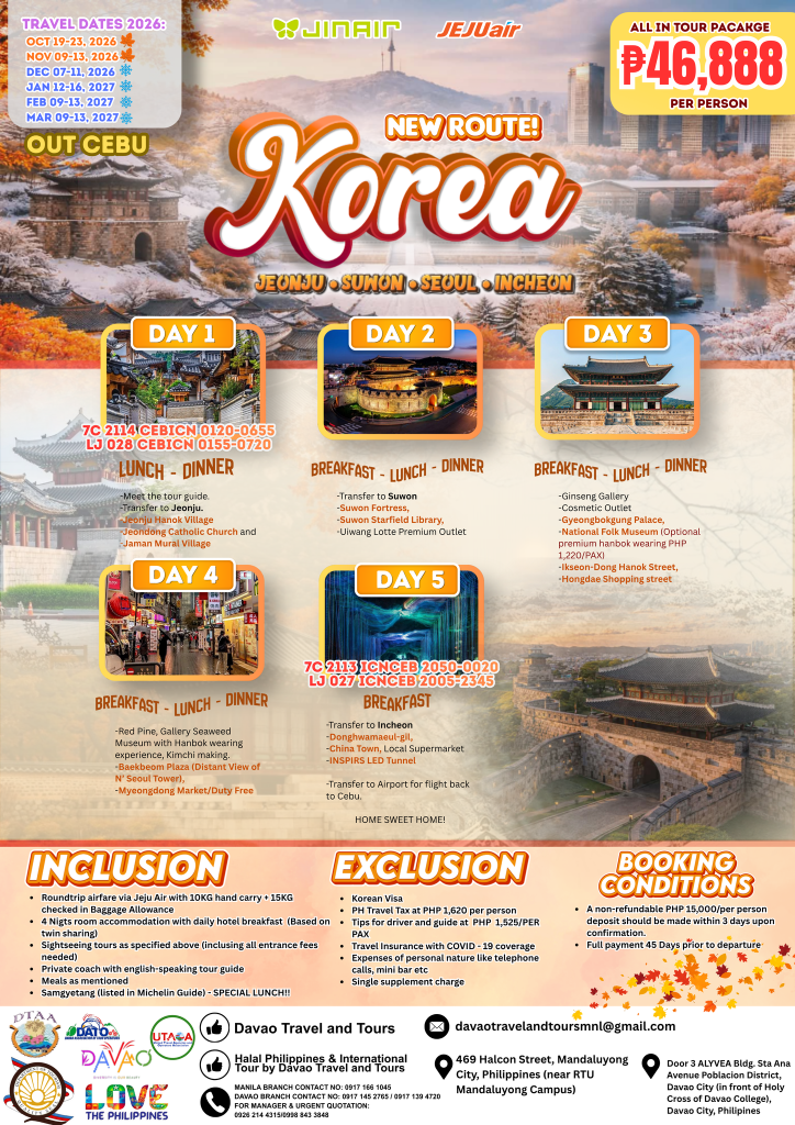 Korea (New Route) – Jeonju • Suwon • Seoul • Incheon – 5D4N