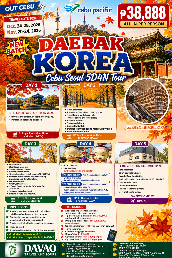 Daebak Korea — Cebu Seoul 5D4N Tour (New Batch)