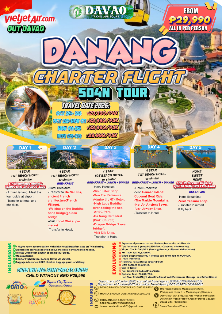 Da Nang Charter Flight 5D4N Tour (Oct-Nov 2026)