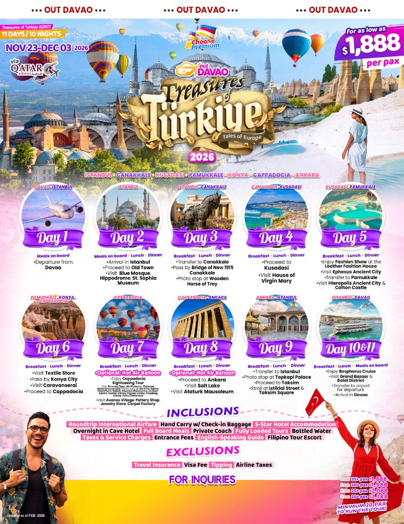 Treasures of Turkiye 2026 — Tales of Europe (Out Davao via Qatar Airways)