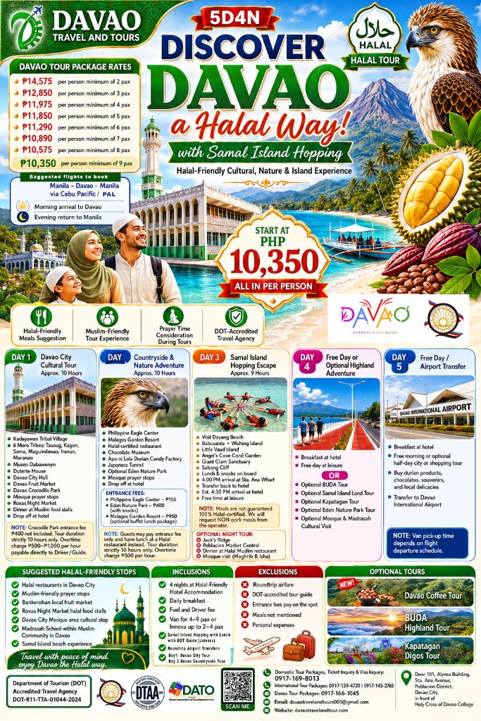 5D4N Discover Davao a Halal Way! with Samal Island Hopping