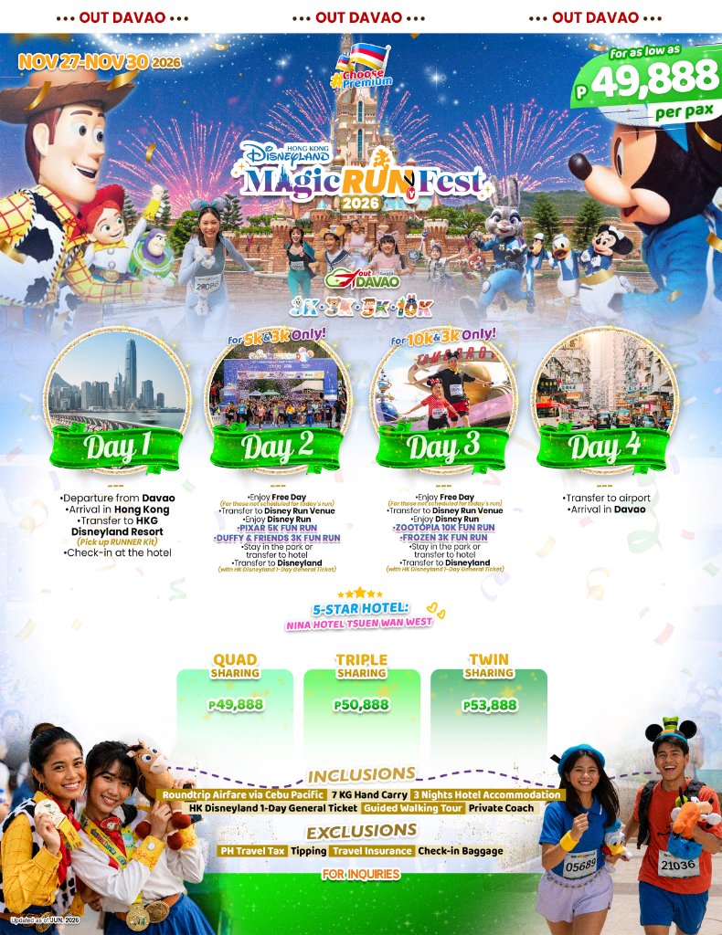 Hong Kong Disneyland Magic Run Fest 2026 (Out Davao via Cebu Pacific)