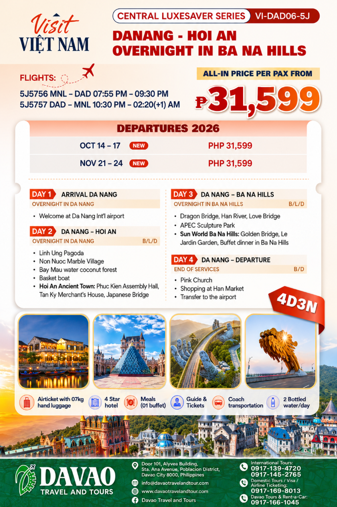 Da Nang – Hoi An – Overnight in Ba Na Hills 4D3N (Central Luxesaver Series VI-DAD06-5J)