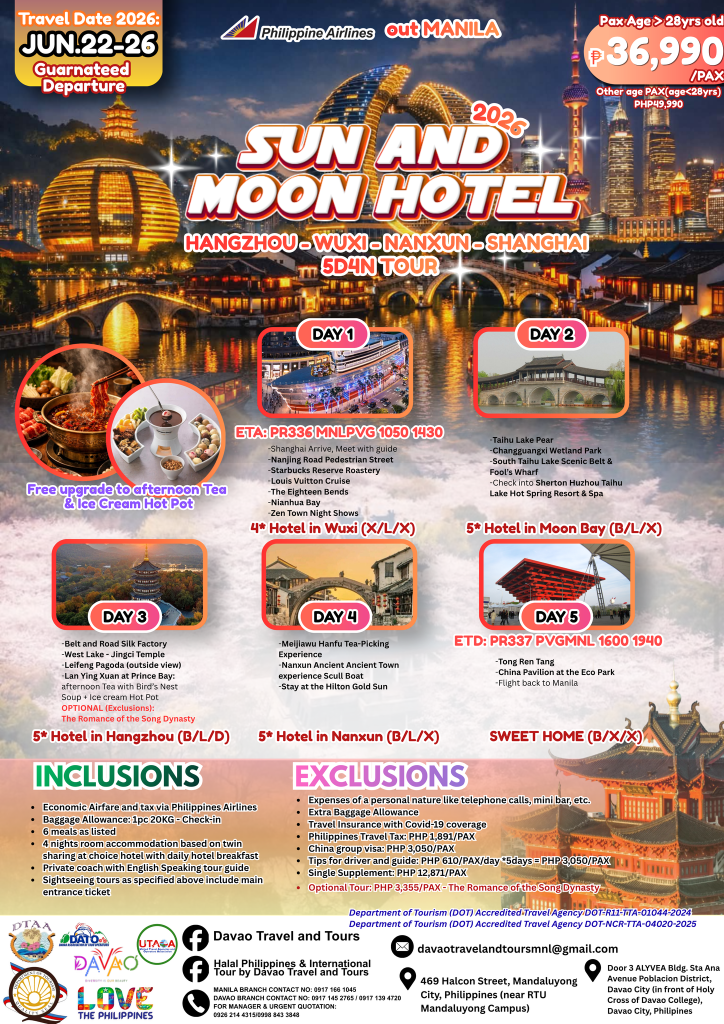 Sun and Moon Hotel China 5D4N (Hangzhou – Wuxi – Nanxun – Shanghai)