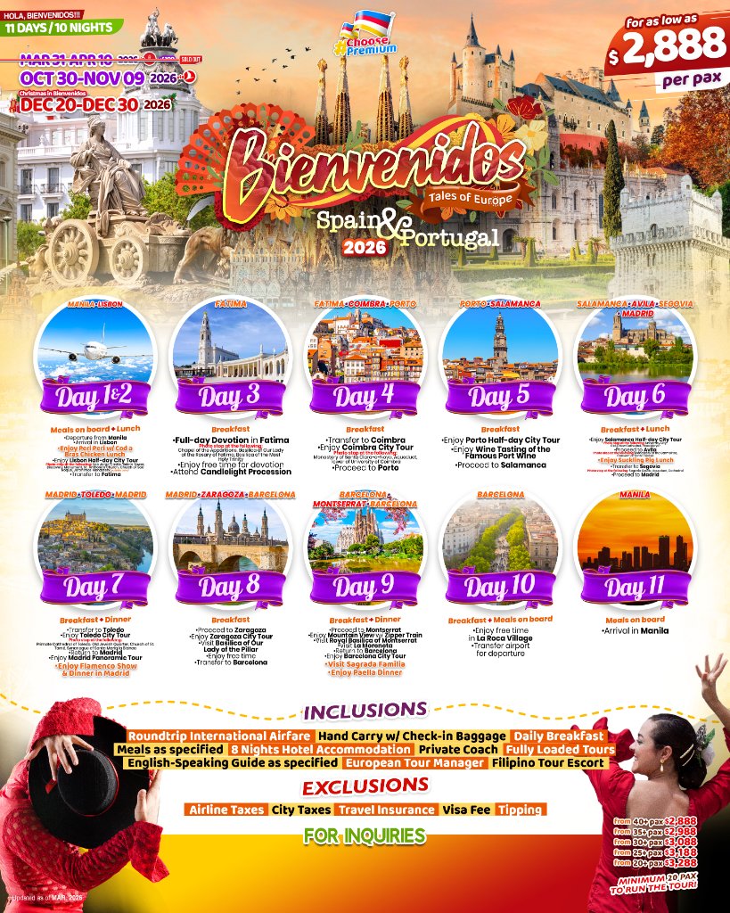 Bienvenidos Spain & Portugal 11D10N (2026)