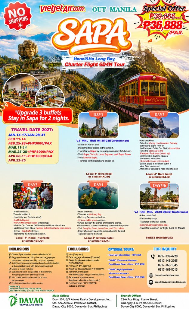Sapa – Hanoi & Ha Long Bay Charter Flight 6D4N Tour — Batch 2 (Out Manila via VietJet Air)