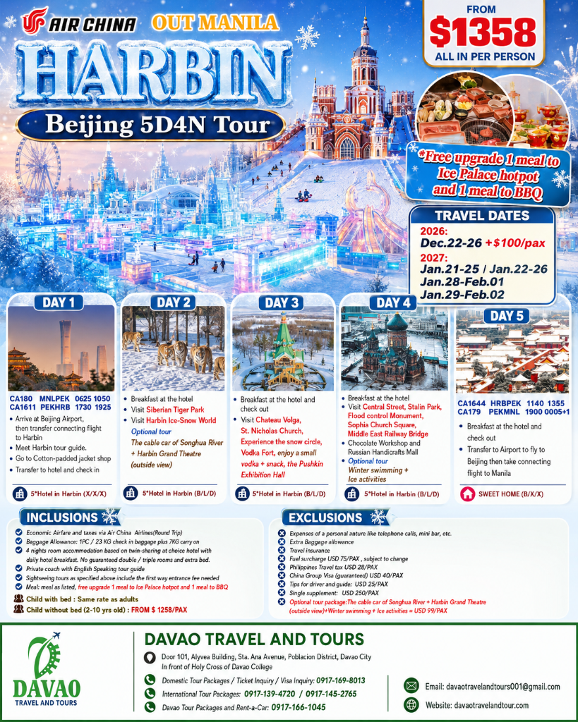 Harbin + Beijing 5D4N Tour (Out Manila via Air China)