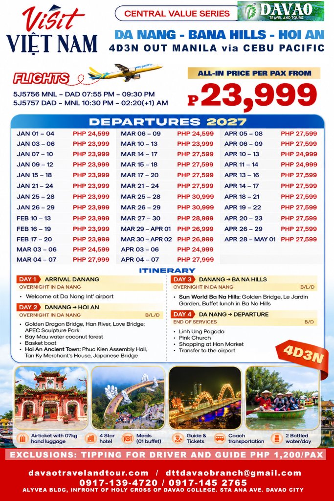 Da Nang – Bana Hills – Hoi An 4D3N (Out Manila via Cebu Pacific)