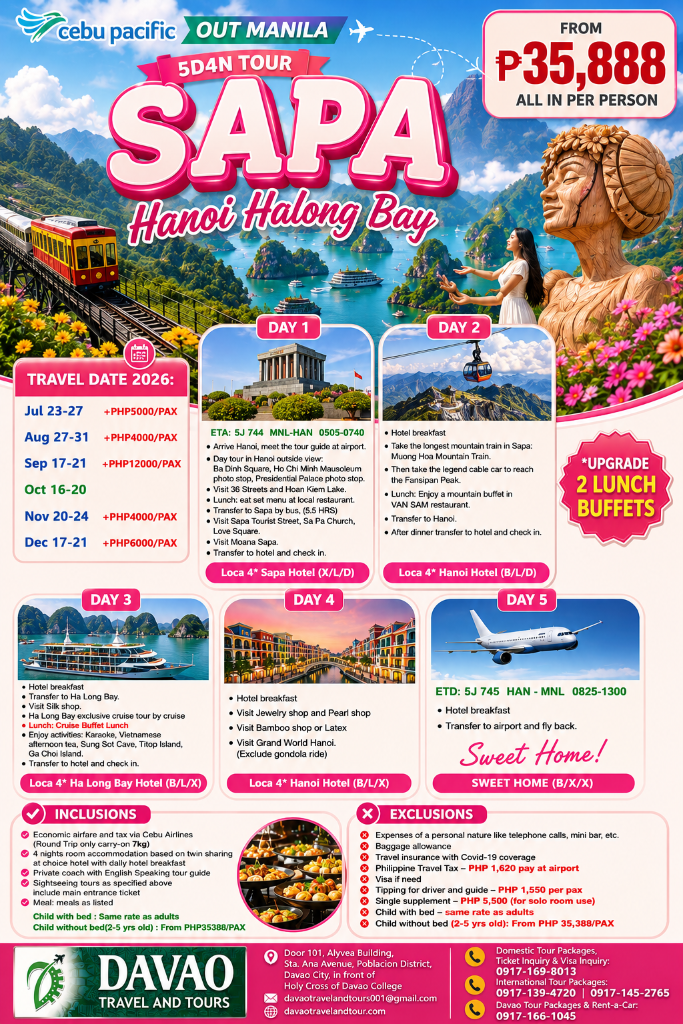 Sapa – Hanoi – Ha Long Bay 5D4N Tour (Out Manila via Cebu Pacific) — Batch 2