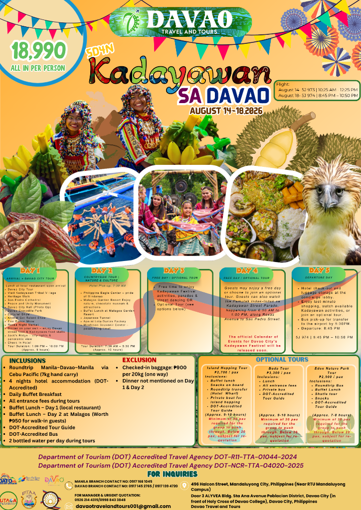 Kadayawan sa Davao 5D4N Tour (With Flight)