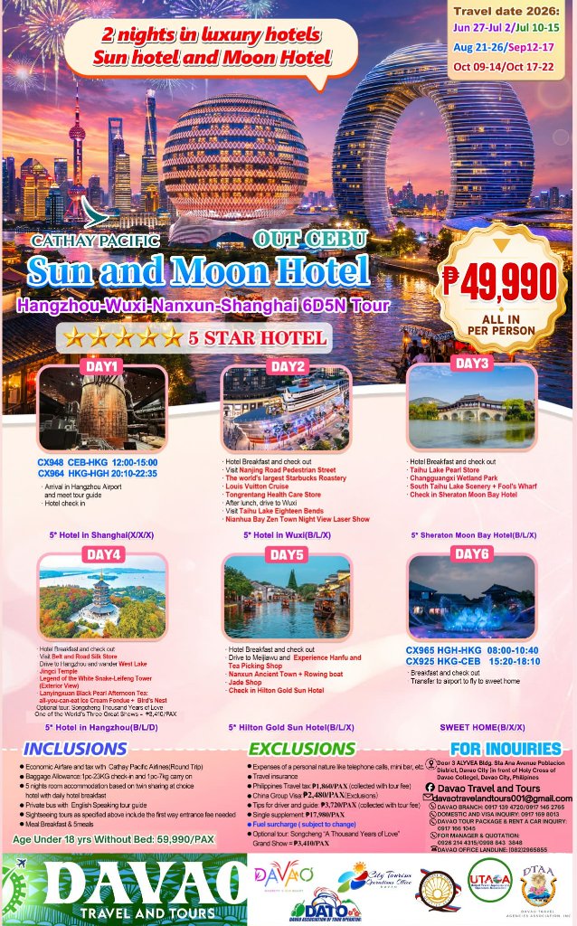 Sun and Moon Hotel — Hangzhou–Wuxi–Nanxun–Shanghai 6D5N Tour
