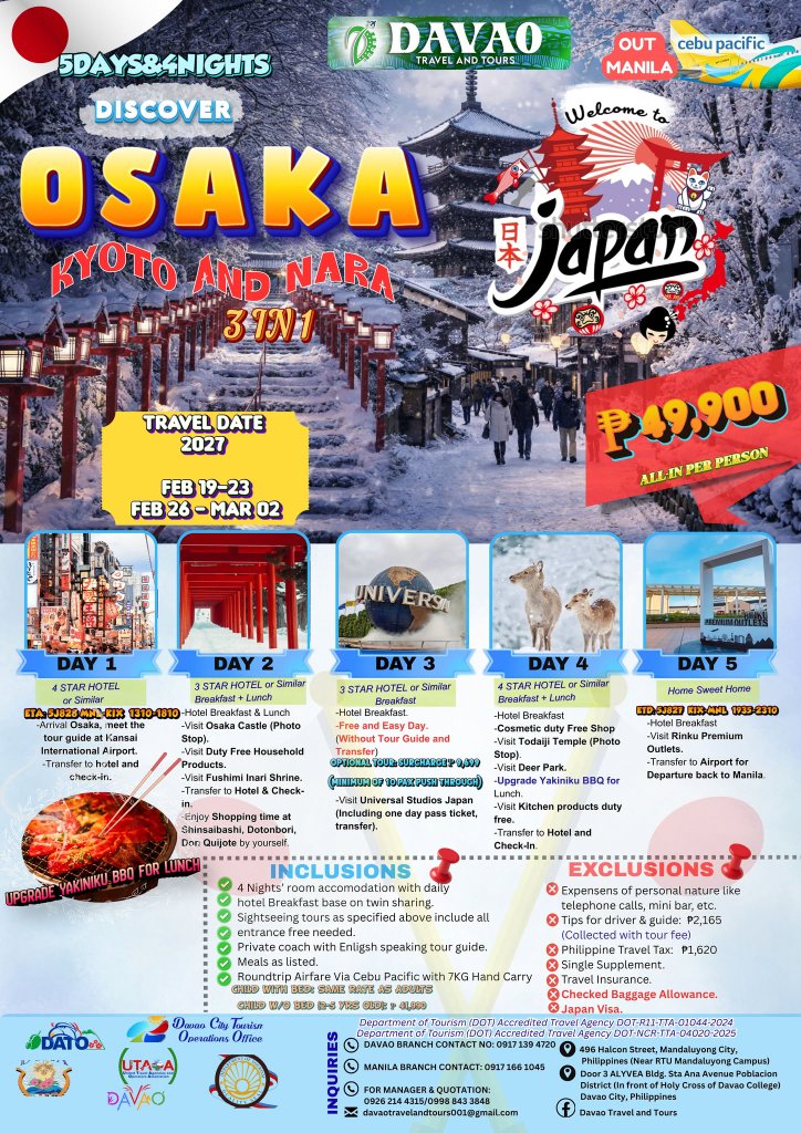 Discover Osaka, Kyoto & Nara 5D4N (2027)