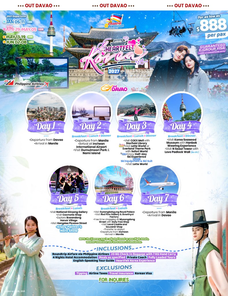 Heartfelt Korea 7D/4N 2027 (Out Davao via Philippine Airlines)