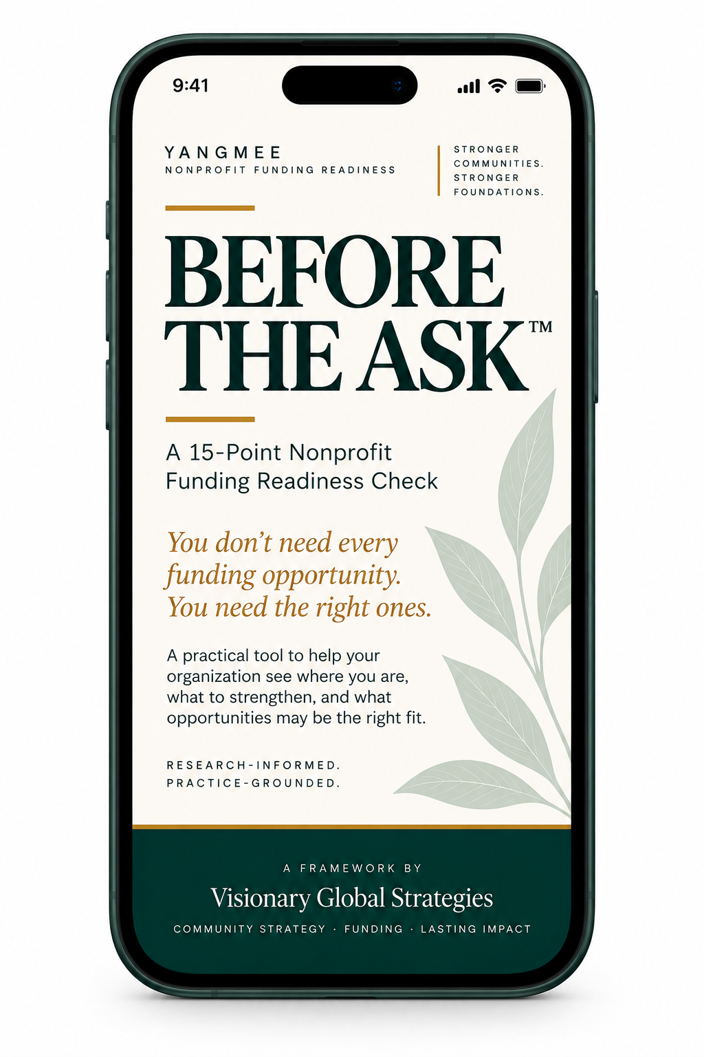 Before the Ask - a 15-point nonprofit funding readiness check framework by Yangmee