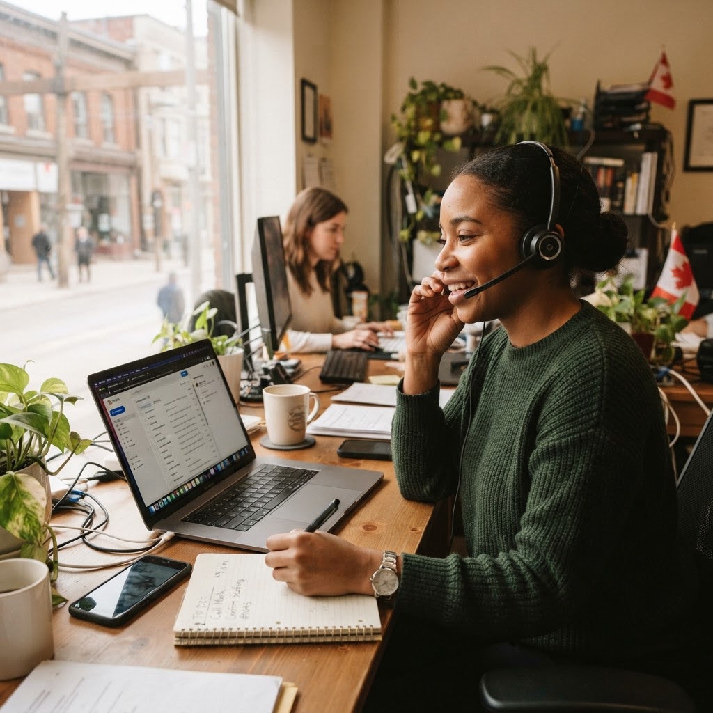 An OTS client responding to customer inquiries in their Toronto office