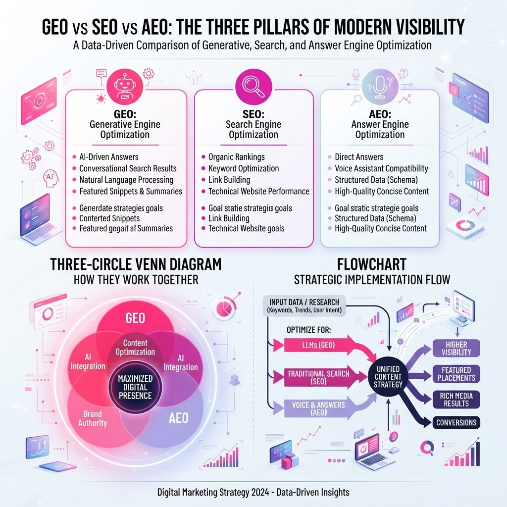GEO vs SEO vs AEO: The Complete Guide for B2B Marketers in 2026